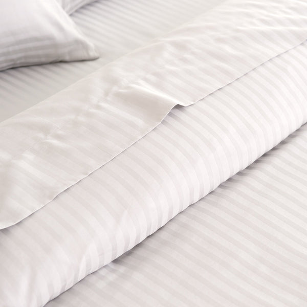 Kensington 1200Tc Cotton Sheet Set In Stripe Double White Sheets