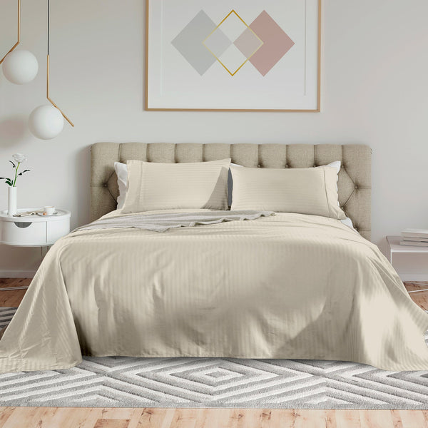 Kensington 1200Tc Cotton Sheet Set In Stripe King Sand Sheets