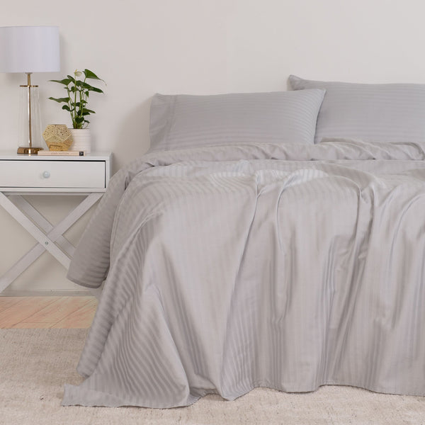 Kensington 1200Tc Cotton Sheet Set In Stripe Double Silver (Grey) Sheets