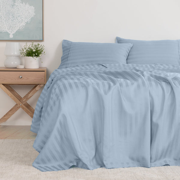 Kensington 1200Tc Cotton Sheet Set In Stripe King Chambray (Blue) Sheets