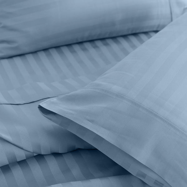 Kensington 1200Tc Cotton Sheet Set In Stripe King Chambray (Blue) Sheets