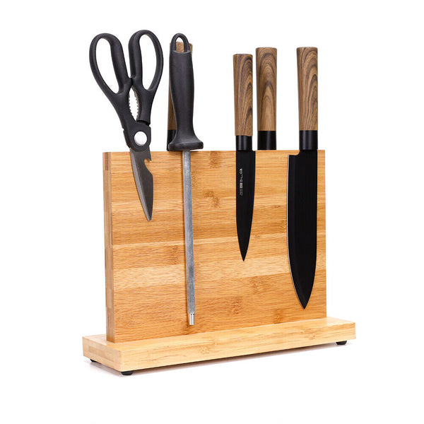 Magnetic Bamboo Kitchen Knife Rack Cutlery Storage Holder Block