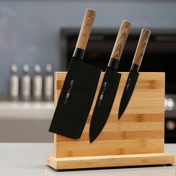 Magnetic Bamboo Kitchen Knife Rack Cutlery Storage Holder Block