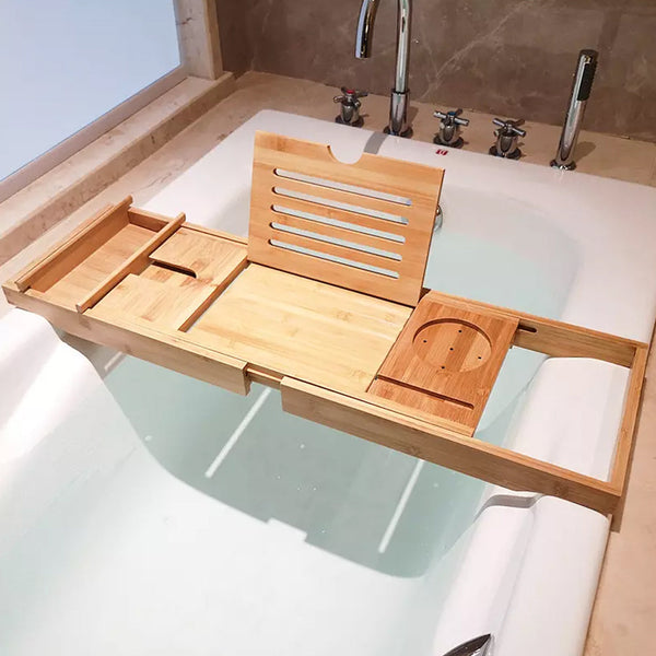 Wooden Bath Tub Tray Rack Personal Caddy Bathroom Storage