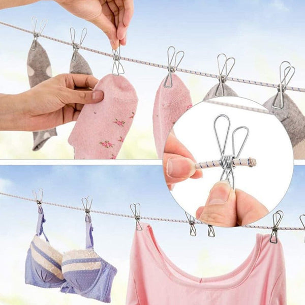 60Pcs Stainless Steel Clothes Pegs Food Bag Sealers Pegs & Peg Bags