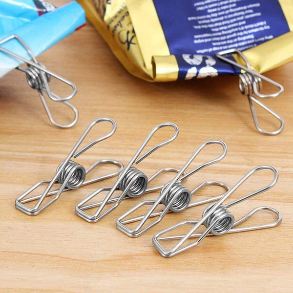 60Pcs Stainless Steel Clothes Pegs Food Bag Sealers Pegs & Peg Bags
