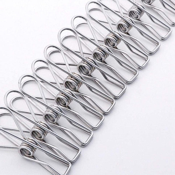 60Pcs Stainless Steel Clothes Pegs Food Bag Sealers Pegs & Peg Bags