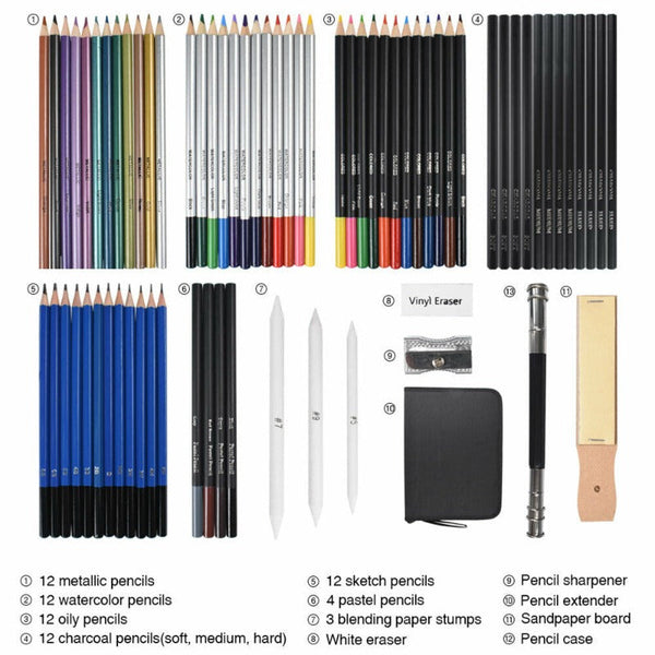 72Pcs Professional Drawing Sketching Kit Artist Tools Art Pencils & Charcoal
