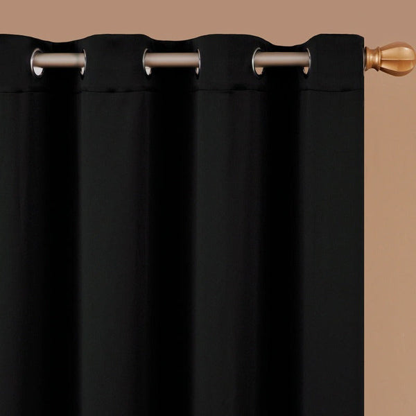 2Pcs Black Blackout Eyelet Curtains Curtains & Drapes