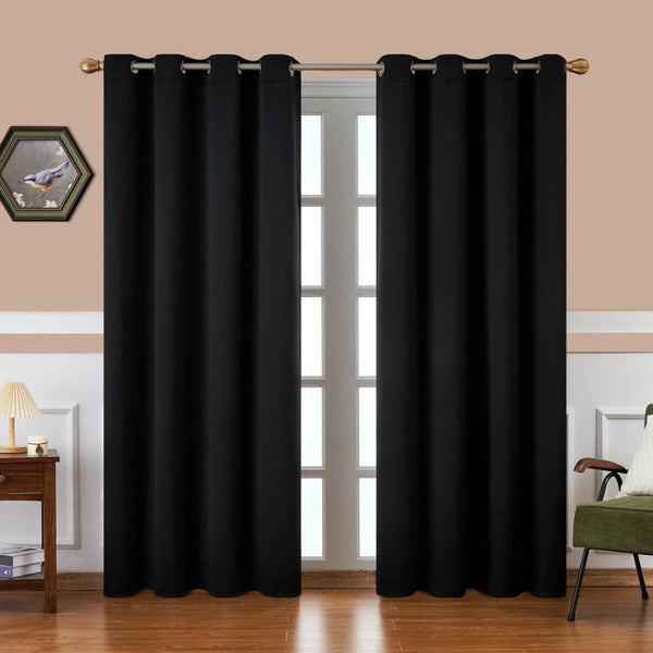 2Pcs Black Blackout Eyelet Curtains Curtains & Drapes