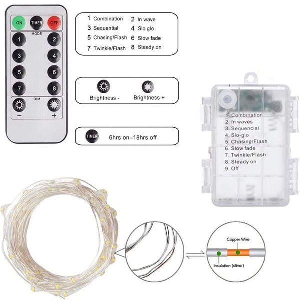 10M Led Remote Controlled Battery String Fairy Lights String Lights
