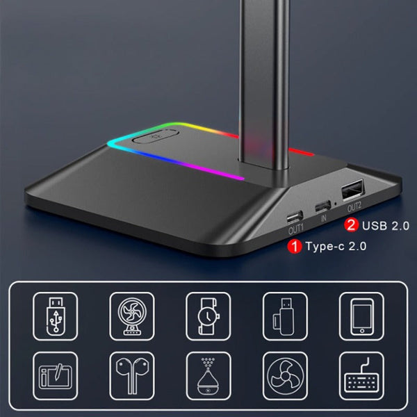 Light Up Headphones Stand Usb Ports Headphone Accessories