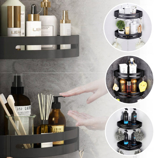 2Pcs Black Corner Shower Caddy Bathroom Storage Shelf Rack Organiser Shower Shelves & Organisers