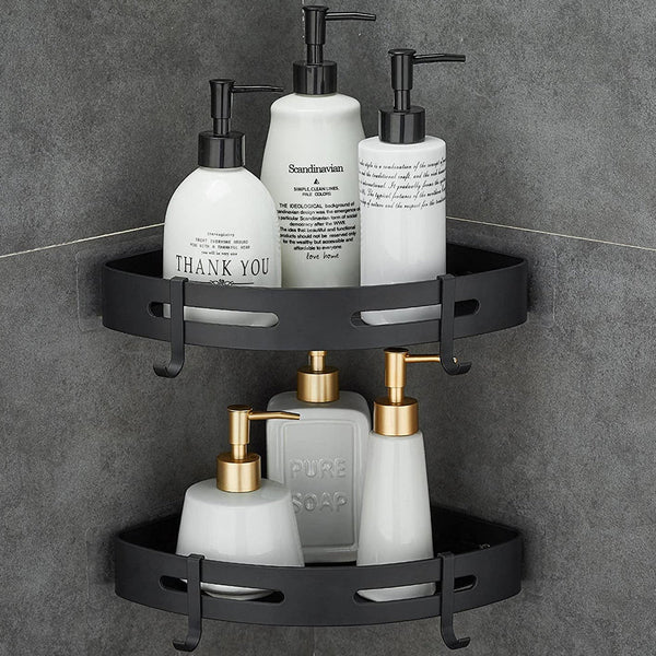 2Pcs Black Corner Shower Caddy Bathroom Storage Shelf Rack Organiser Shower Shelves & Organisers
