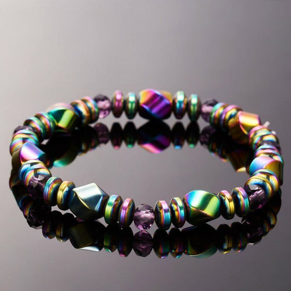Veile Studios Multicolour Rainbow Crystal Healing Magnetic Malachite Bracelet Jewellery Bracelets