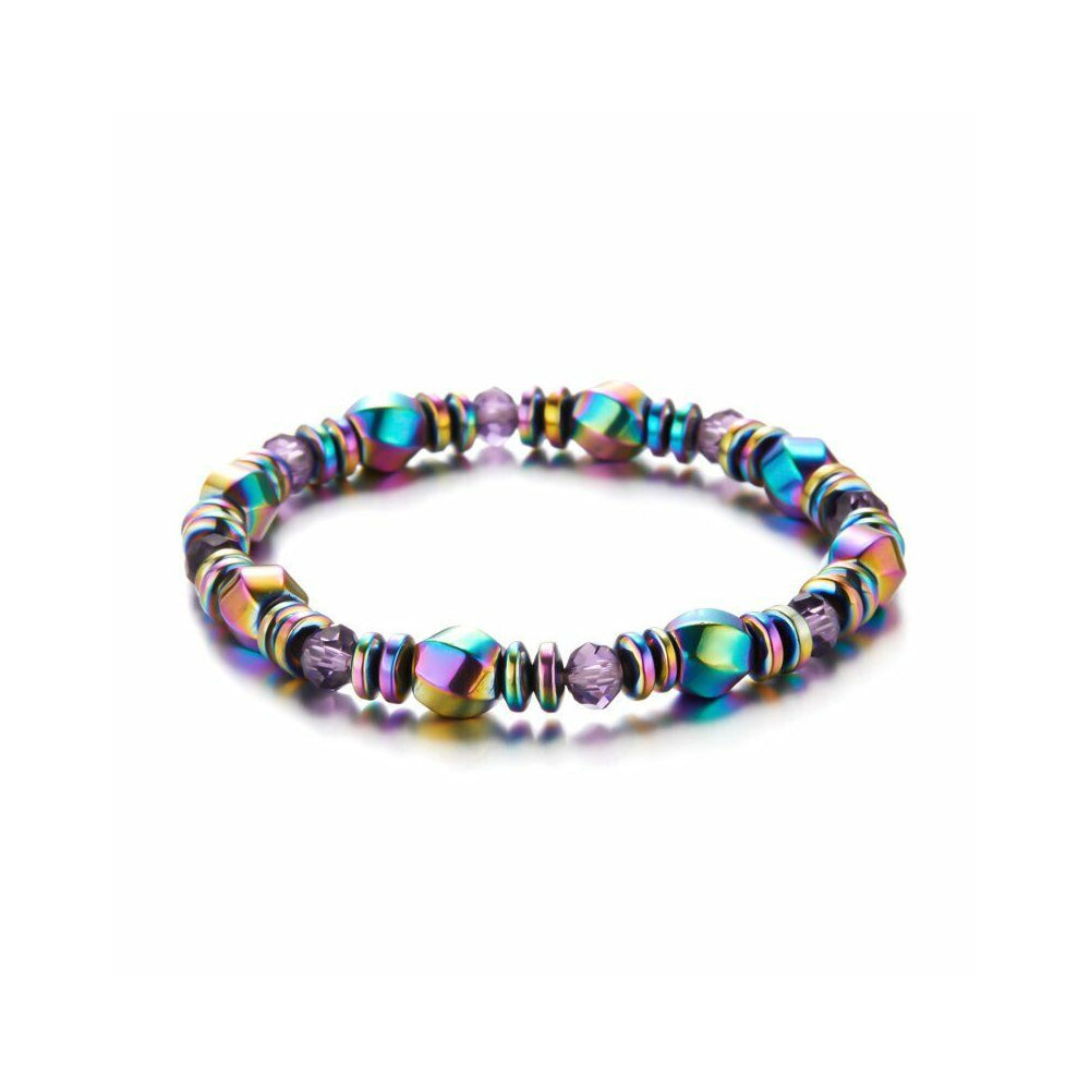 Veile Studios Multicolour Rainbow Crystal Healing Magnetic Malachite Bracelet Jewellery Bracelets