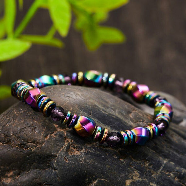 Veile Studios Multicolour Rainbow Crystal Healing Magnetic Malachite Bracelet Jewellery Bracelets