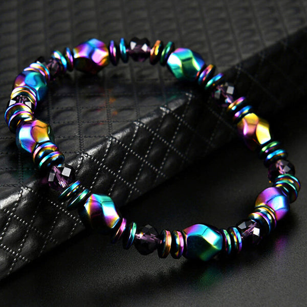 Veile Studios Multicolour Rainbow Crystal Healing Magnetic Malachite Bracelet Jewellery Bracelets