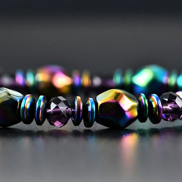 Veile Studios Multicolour Rainbow Crystal Healing Magnetic Malachite Bracelet Jewellery Bracelets