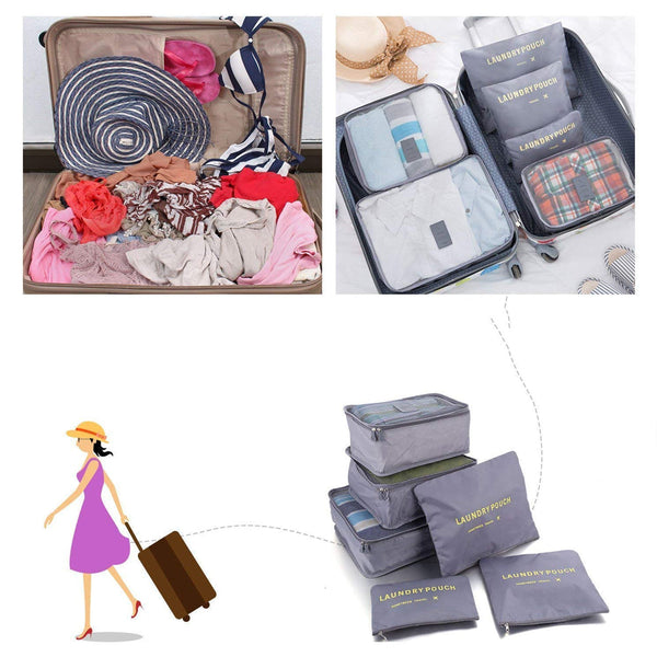 6Pcs/Set Travel Laundry Pouches Clothes Shoes Organizing Storage Cases Grey Packing Organisers