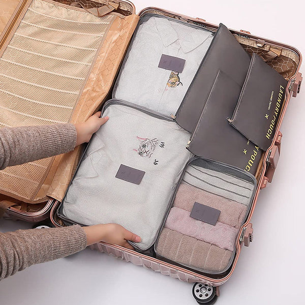 6Pcs/Set Travel Laundry Pouches Clothes Shoes Organizing Storage Cases Grey Packing Organisers