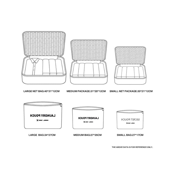 6Pcs/Set Travel Laundry Pouches Clothes Shoes Organizing Storage Cases Grey Packing Organisers