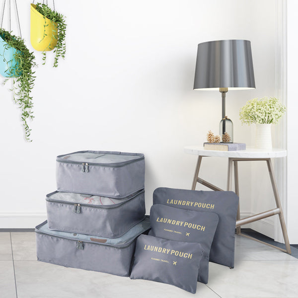 6Pcs/Set Travel Laundry Pouches Clothes Shoes Organizing Storage Cases Grey Packing Organisers