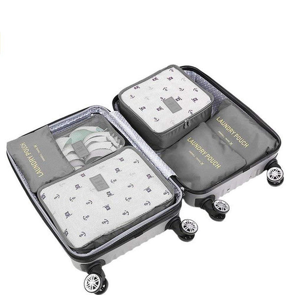 6Pcs/Set Travel Laundry Pouches Clothes Shoes Organizing Storage Cases Grey Packing Organisers