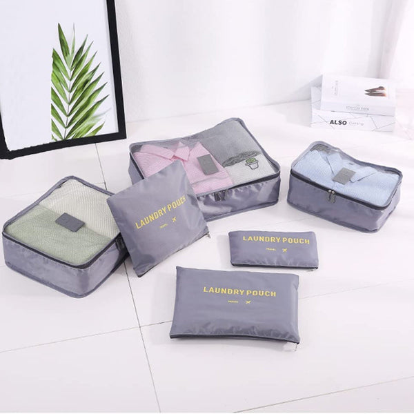 6Pcs/Set Travel Laundry Pouches Clothes Shoes Organizing Storage Cases Grey Packing Organisers
