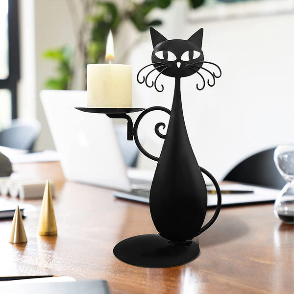 Black Cat Candle Holder Pillar Candles Led Flameless Candle Holders & Accessories