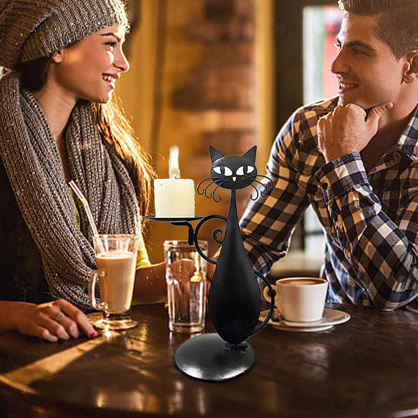 Black Cat Candle Holder Pillar Candles Led Flameless Candle Holders & Accessories