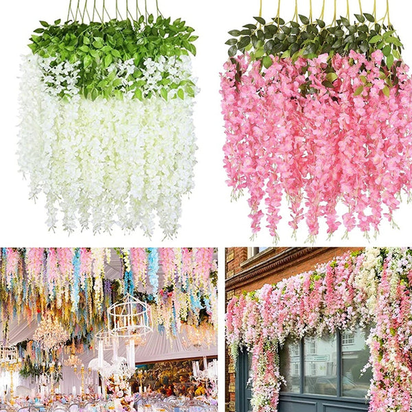 12Pcs Artificial Hanging Silk Garland Vine Flowers Garden Decoration