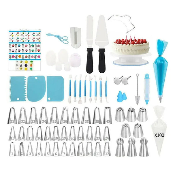 170Pcs Cake Decorating Kit Turntable Flower Piping Nozzles Other Decorating Tools