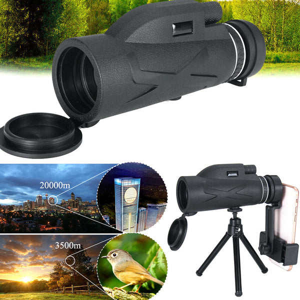 80X100 Hd Optical Monocular Telescope Phone Clip Tripod Telescopes