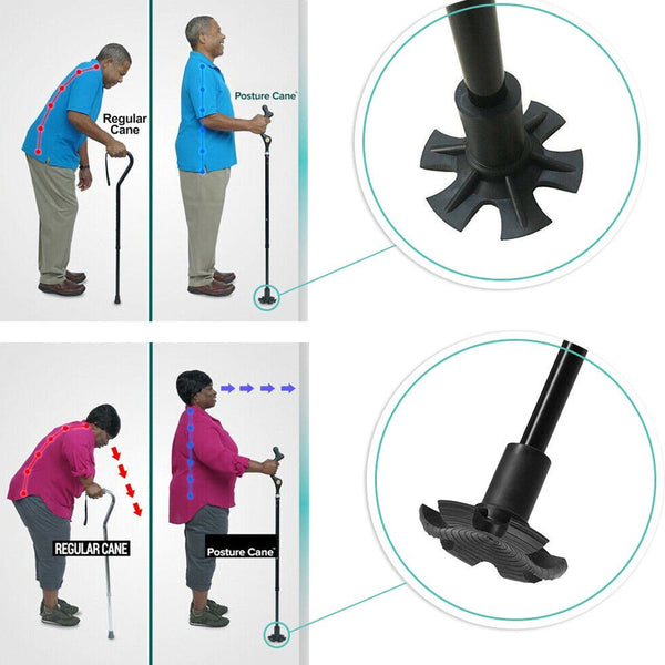 4 Head Pivoting Adjustable Anti-Slip Safety Walking Stick Cane