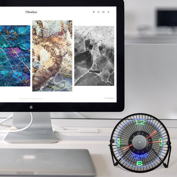 Mini Desk Fan Usb Powered Clock Temperature Display 14.8 Inch X 16 8Cm Alloy Steel Portable Fans
