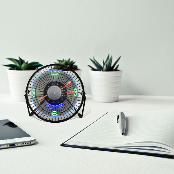 Mini Desk Fan Usb Powered Clock Temperature Display 14.8 Inch X 16 8Cm Alloy Steel Portable Fans