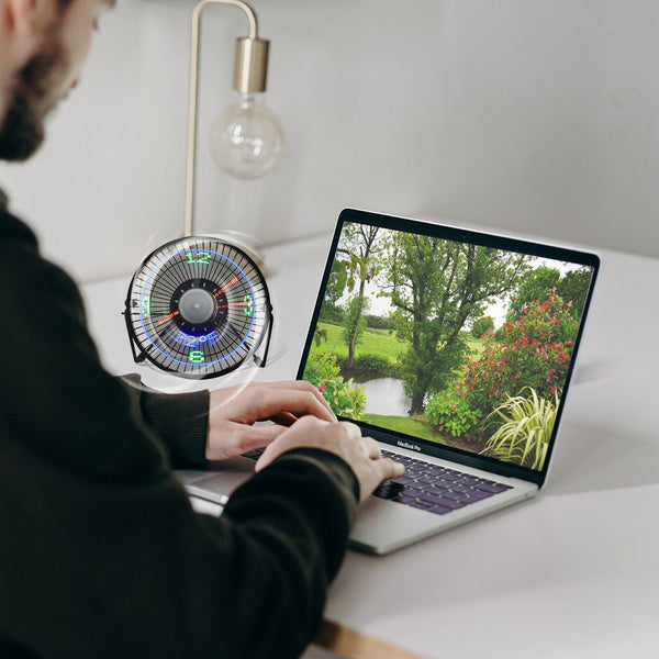 Mini Desk Fan Usb Powered Clock Temperature Display 14.8 Inch X 16 8Cm Alloy Steel Portable Fans