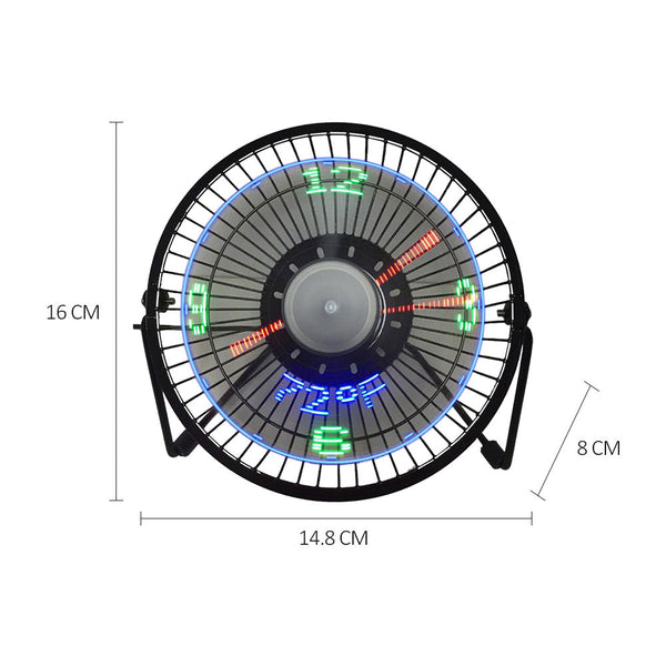 Mini Desk Fan Usb Powered Clock Temperature Display 14.8 Inch X 16 8Cm Alloy Steel Portable Fans