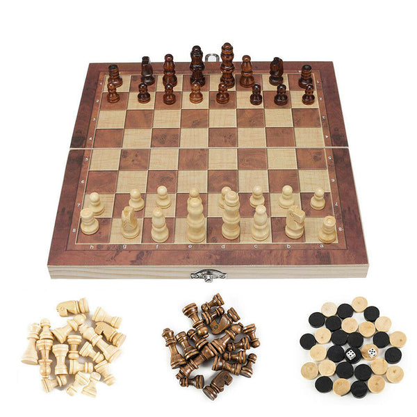 3 In 1 Large Folding Chessboard Checkers Gaming Set Contemporary Chess