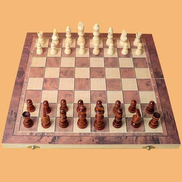 3-In-1 Large Folding Wooden Chessboard Checkers Gaming Set