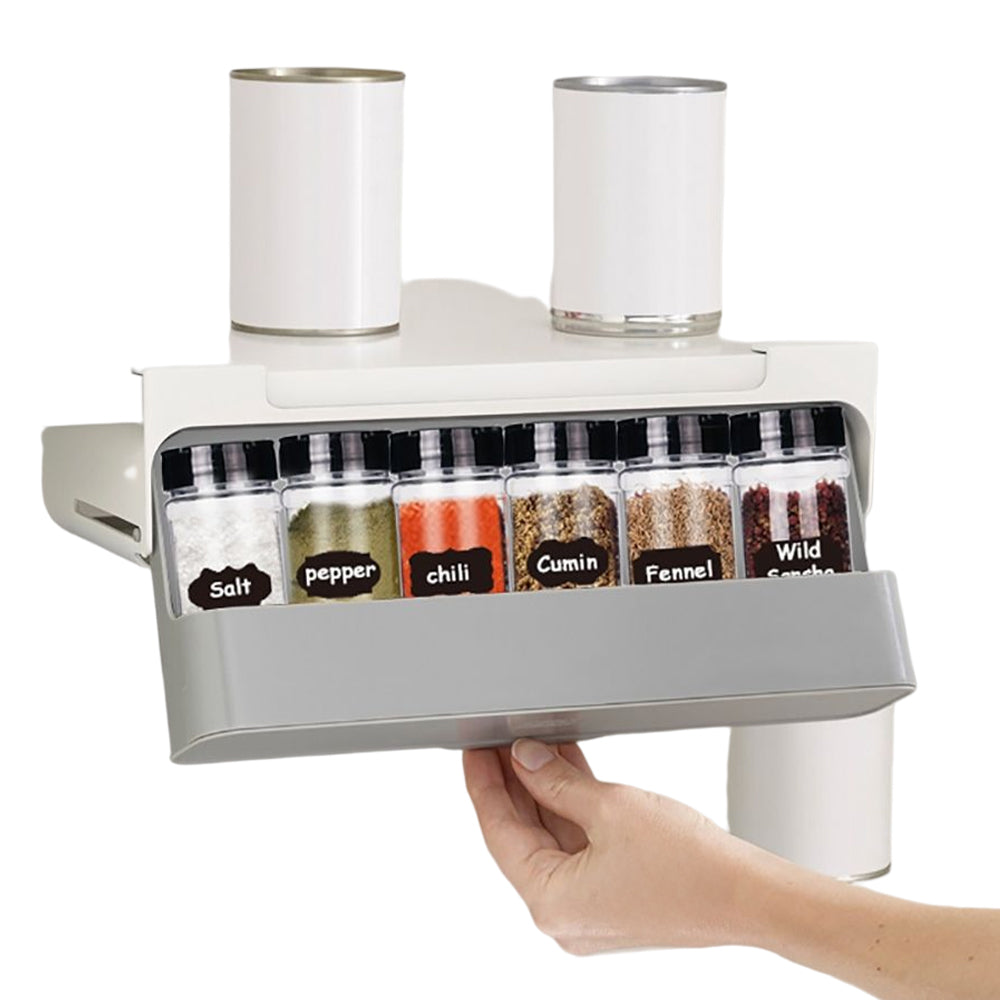 Under Shelf Spice Rack 6 Seasoning Bottles Kitchen Cabinet Organiser Spice Jars & Racks