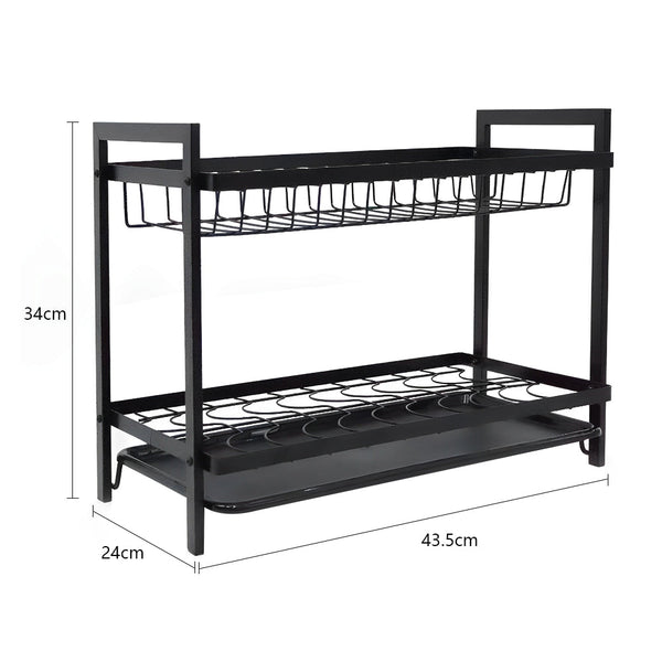 Storfex 2 Layer Dish Drying Rack For Kitchen | Black Steel Material