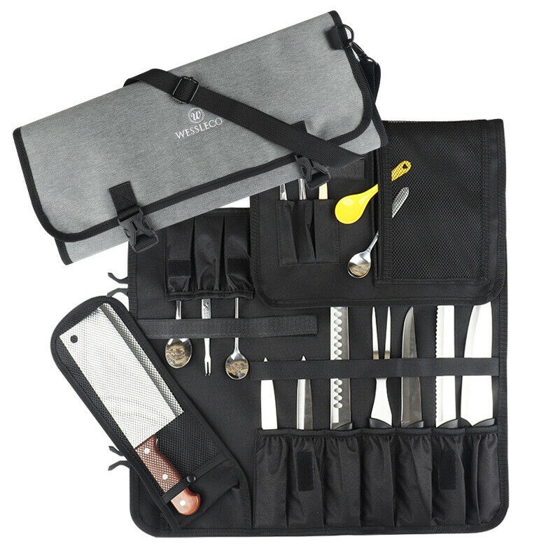 16 Slots Chef Knife Bag Roll Carry Case Straps Knife Blocks & Storage