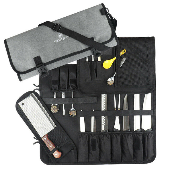 16 Slots Chef Knife Bag Roll Carry Case Straps Knife Blocks & Storage