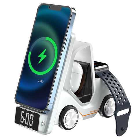 3 In 1 Fast Charging Wireless Charger With Digital Clock Display Type C Plugged In Chargers & Cradles