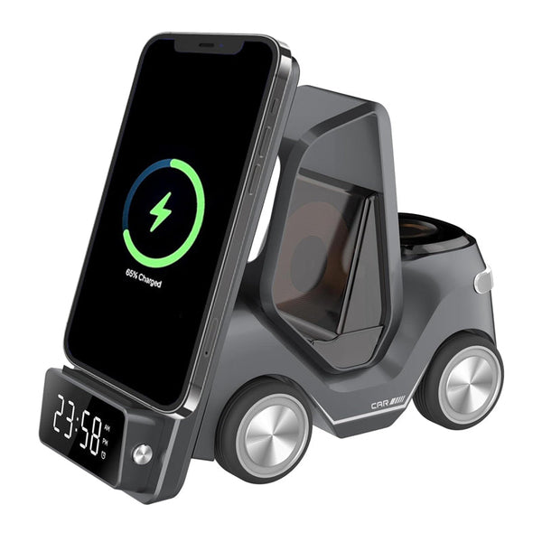 3 In 1 Fast Charging Wireless Charger With Digital Clock Display Type C Plugged In Chargers & Cradles