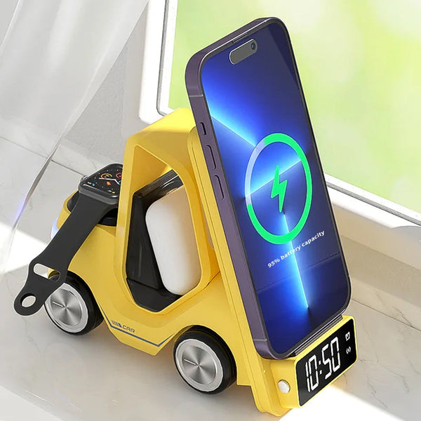 3 In 1 Fast Charging Wireless Charger With Digital Clock Display Type C Plugged In Chargers & Cradles