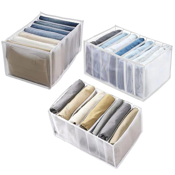 2/3 Pcs 7 Grids Wardrobe Organizer Folded Clothes Washable Mesh Storage Closet Organisers