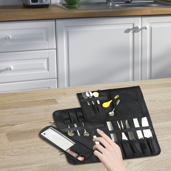 16 Slots Chef Knife Bag Roll Carry Case Straps Knife Blocks & Storage